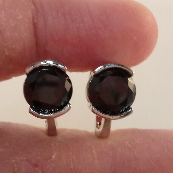18K White Gold Filled Simple Black Onyx Diamond Zircon Hoop Earrings Party Gift - Picture 5 of 6
